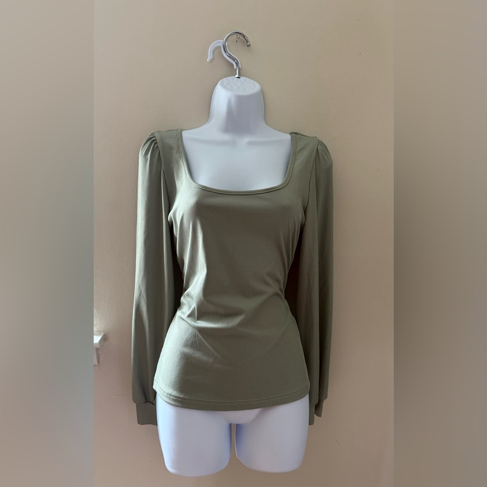 SHEIN Sage Green Ribbed Long Sleeve Top